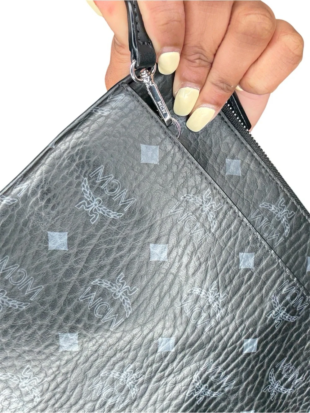 MCM Visetos Zip Pouch Clutch & Crossbody– Black Leather – Authentic